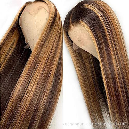 Glueless Highlight 26inch Water Wave Hair Wigs,Brazilian Virgin Lace Front Wig,Natural Pre-plucked Hairline Lace Frontal Wigs